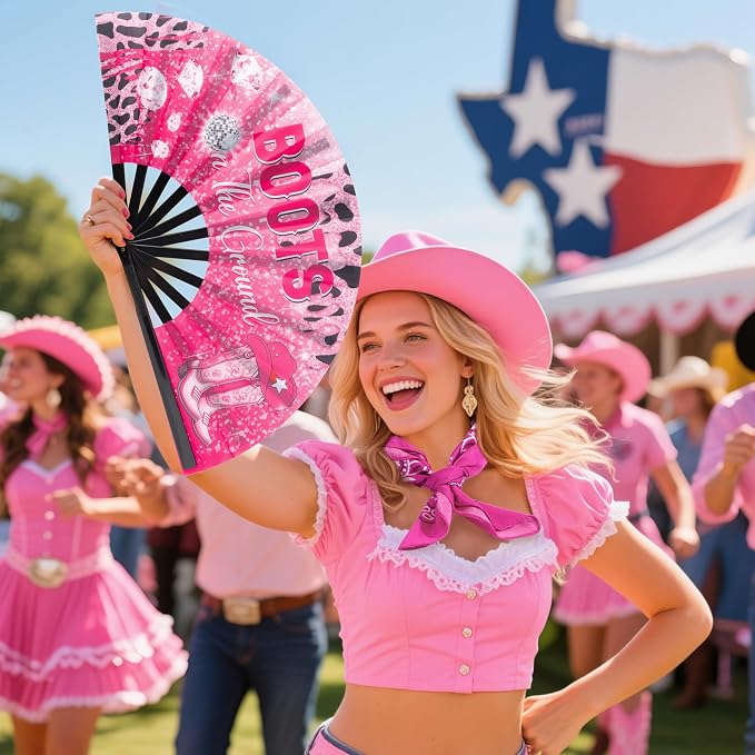 Large Fans For Line Dancing - 3pcs Pink Line Dance Popping Hand Fan Clapping Pink Fans Cowgirl Party Outfit for Women Girls Line Dance Lover Dance Party Decoration Christmas Birthday Gifts