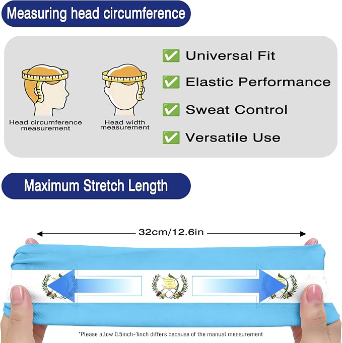 Flag Headbands for Men Women, Moisture Wicking Sweatband Breathable Sports Headwrap, Non-Slip Stretchy Fitness Hair Band