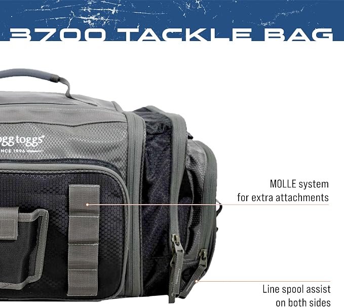 FROGG TOGGS Heavy Duty Fishing Tackle Duffle Bag, Includes Bait Trays, Black, 3700