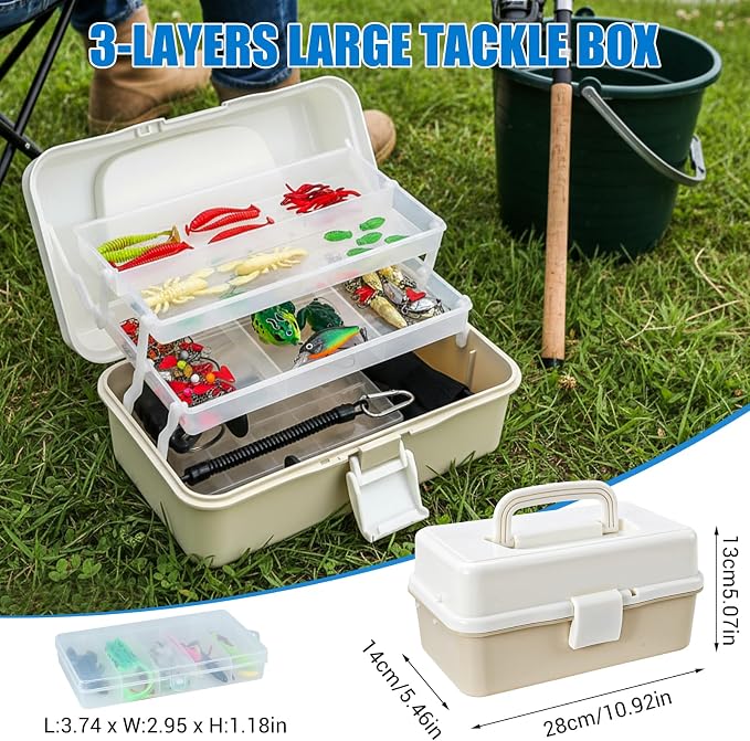 Layers Fishing Tackle Box, 213Pcs Fishing Lures Kit with Small Fishing Tool Kit Containing Weights Scale, Lip Clip, Hook Remover, Fishing Accessories, Fishing Gear for Beginners, Kids, Men, Adults