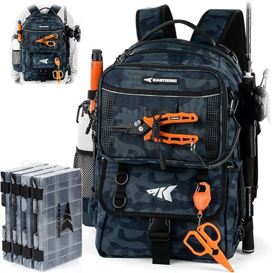 KastKing BaitSpace Fishing Tackle Backpack with Removable Bait Binder,2 Rod Holders Storage Fishing Gear and Equipment