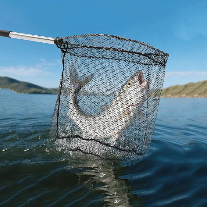 Fishing Net with Handle - 85-Inch Adjustable Extension Pole Fishing Net, Foldable Landing Net for Steelhead, Salmon, Fly, Kayak, Catfish, Bass, Trout Fishing, Essential Fishing Gear & Gifts for Men