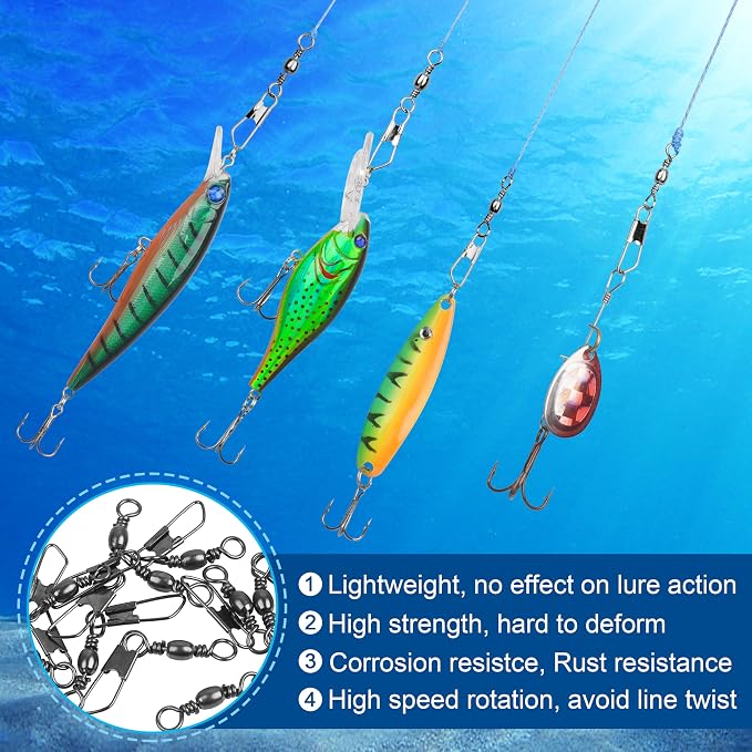 OROOTL Fishing Barrel Swivel Snap Kit, 100pcs Barrel Swivel with Safety Snaps Multiple Size Stainless Steel Copper Snap Swivels Quick Connect Fishing Tackle Accessories Box for Saltwater Freshwater