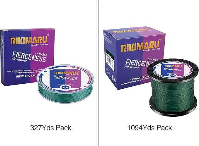 RIKIMARU Braided Fishing Line Abrasion Resistant Superline Zero Stretch&Low Memory Extra Thin Diameter 327-1094 Yds, 4-180LB