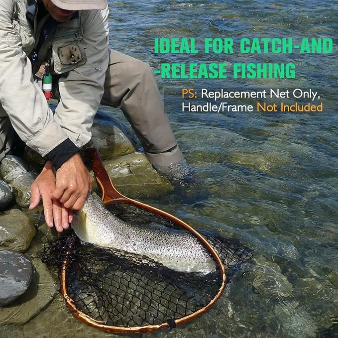 Dovesun Fishing Net Fish Landing Net Foldable Fishing Replacement Net for Freshwater Saltwater Fishing Net Replacement Netting Green/Black 2 Colors Handle/Frame Not Included