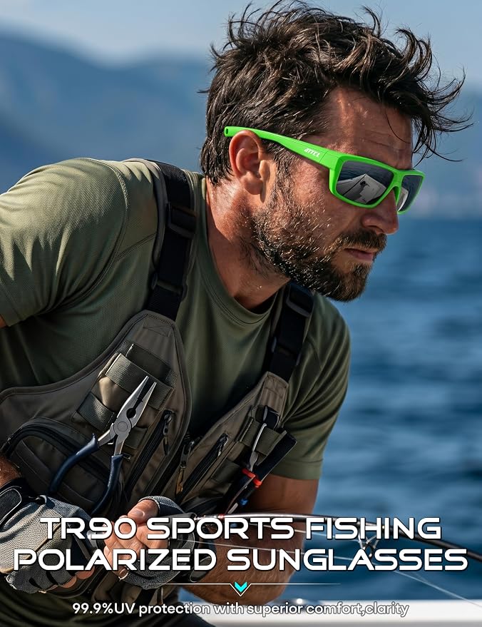 ATTCL Polarized Sunglasses Men for Fishing: UV Protection Lightweight TR90 Sports Wrap Sun Glasses Driving Golf Running