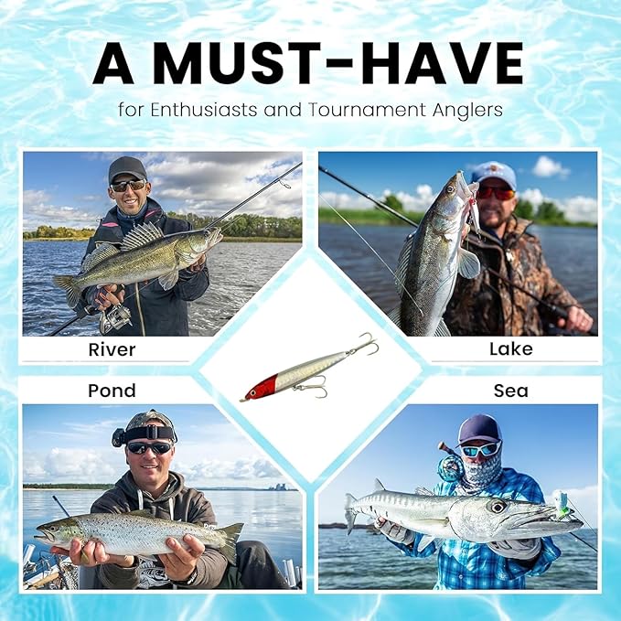 0.49oz/0.35oz Topwater Fishing Lures, 5 Pcs Fishing Lure Saltwater with Storage Box Jerkbait Crankbait Lures for Halibut & Striper Fishing Swimbait for Freshwater and Saltwater Bass Fishing