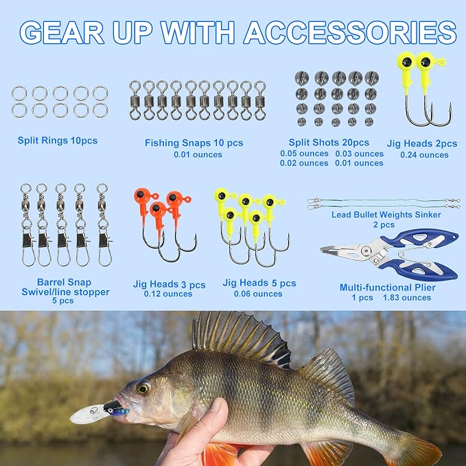 Fishing Lures Tackle Box Bass Kit, Including Animated Lure,Crankbaits,Spinnerbaits,Soft Plastic Worms, Topwater Lures,Hooks,Saltwater & Freshwater Fishing Gear for Bass,Trout, Salmon.