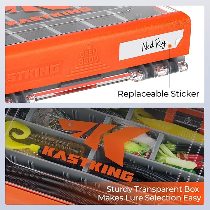 KastKing HyperSeal 3500 Double-Sided Waterproof Fishing Tackle Box – Adjustable Dividers, EVA Foam Jig Storage, Lure & Terminal Tackle Organizer,1 Pack