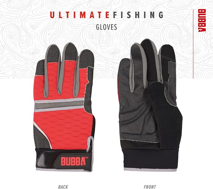 BUBBA Ultimate Fishing Gloves with Cut Resistant Construction, Cloth Thumb and Touch Screen Usability for Fishing, Angling, Boating and Outdoors