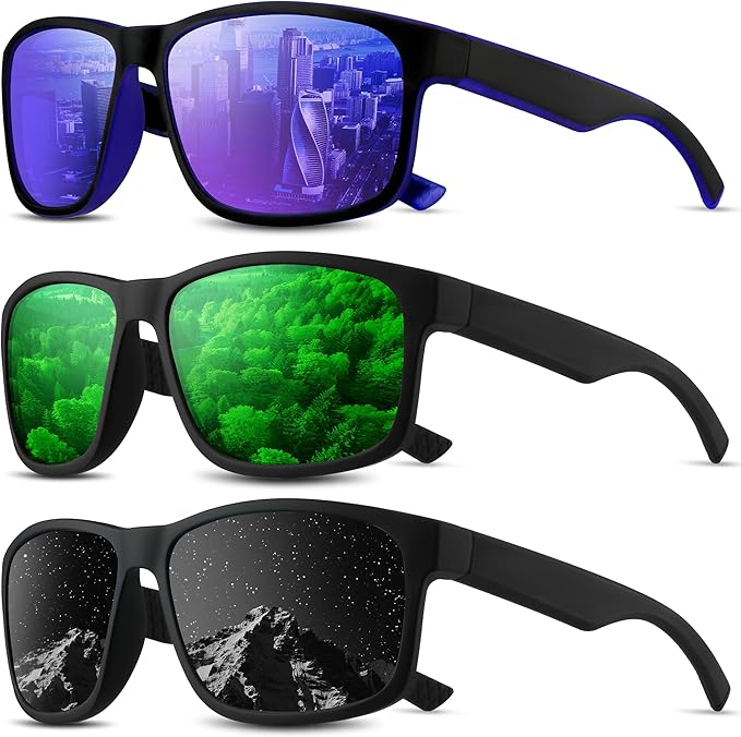 Square Polarized Sunglasses for Men and Women, Mens Sunglasses UV Protection with Lightweight Frame Sun Glasses