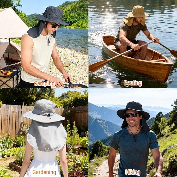 NPQQUAN Sun Hats for Men Women with Neck Flap UPF 50+ UV Protection Wide Brim Bucket Hat Safari Hiking Fishing Hats