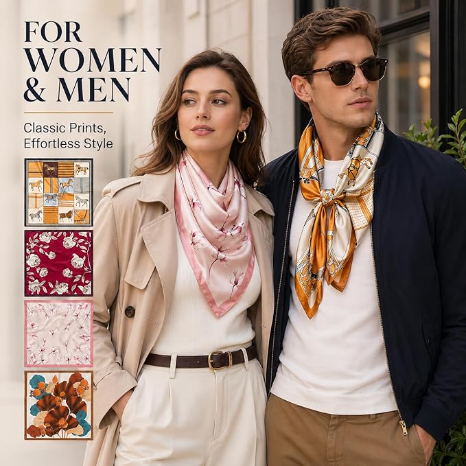 4PCS Neck Scarf Bandanas for Men and Women, Silk Feeling Head Scarfs, Fashion Neckerchief Square Purse Scarf