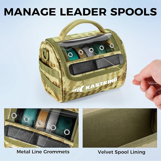 KastKing BaitSpace Line Management Bag, Fishing Line Storage Bag with Water Resistant Nylon, Clear View Window, Removable Divider, Tangle-free Leader Line Holder