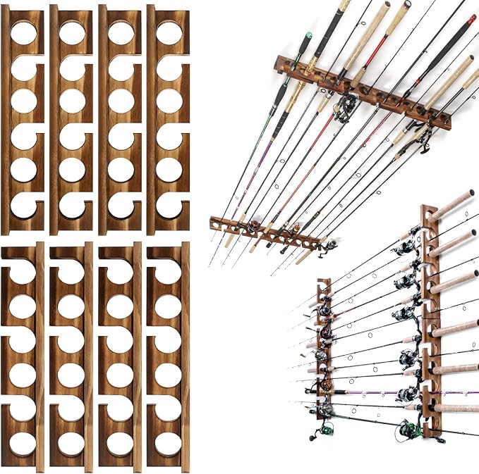 Ghosthorn Holds Up to 24 Rods Fishing Pole Rod Racks Wall or Ceiling Mounted Fishing Pole Rod Holders for Garage Storage Organizer Fishing Gear Equipment for Men Women