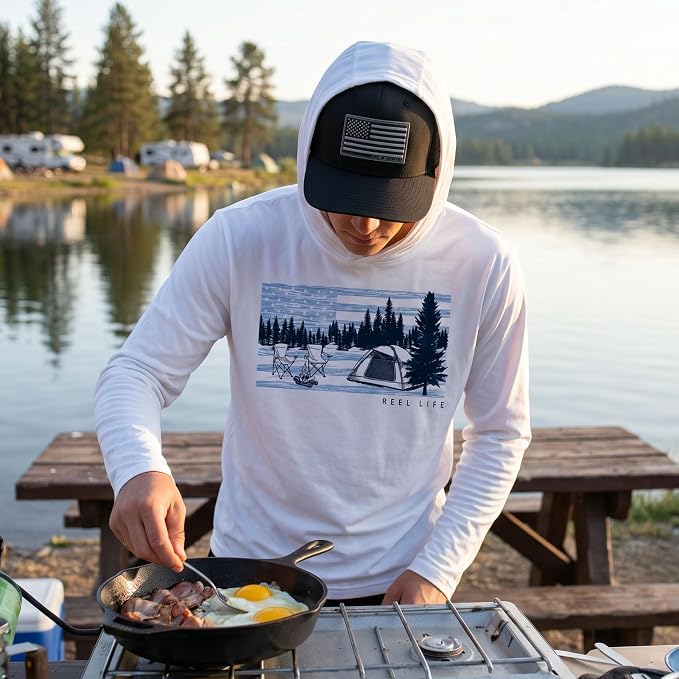 Reel Life UV Long Sleeve Hoodie – Jax Beach Mens Long Sleeve Sun Protection Shirts with Hood