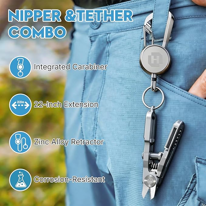 3-in-1 Portable Fishing Line Cutter with Retractor,Mini Stainless Steel Clippers with Retractable Zinger, Universal for Monofilament, Fluorocarbon & Braided Lines,Fly Tying Scissors for Men