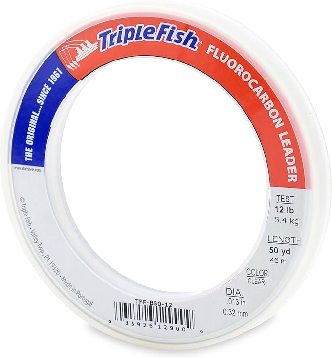 Triple Fish 100% Fluorocarbon Fishing Leader - Clear Invisible Strong and Heavy Duty Highly Abrasion Resistant, Fast Sinking Freshwater & Saltwater