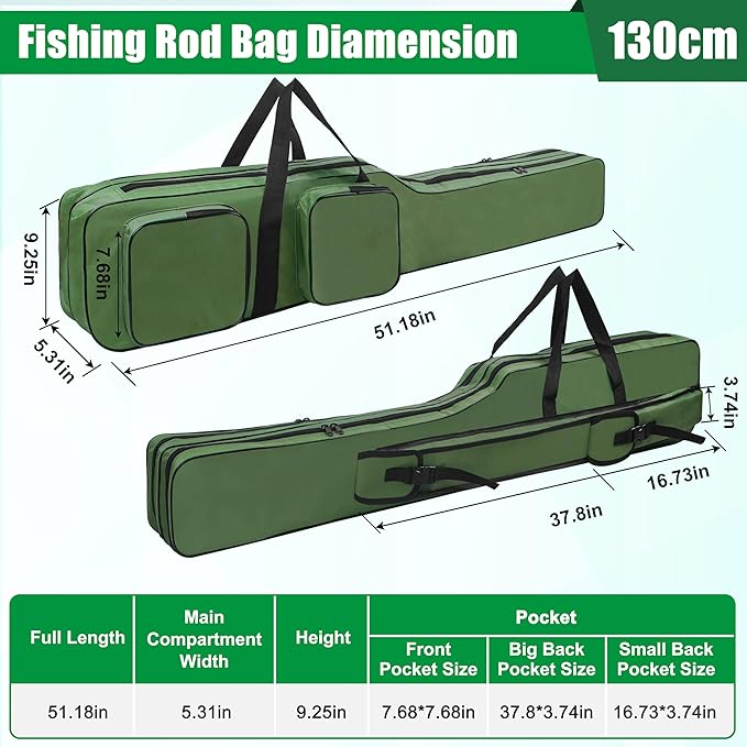 SILANON Fishing Rod Case, Portable Fishing Pole Bag 4.27ft Waterproof Rod Reel Carrier Organizer Large Capacity Tackle Storage Bag Travel Carry Case Gift for Men