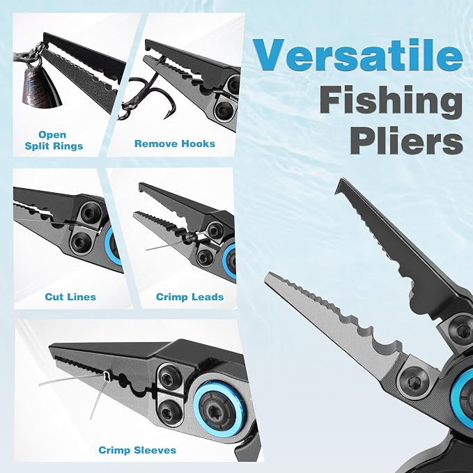 FLISSA Mini Fishing Pliers with Fly Fishing Zinger Retractor, Fish Hook Remover Tool, Split Ring Pliers for Saltwater & Freshwater, Tungsten Carbide Cutters, Fishing Gear Gift for Anglers