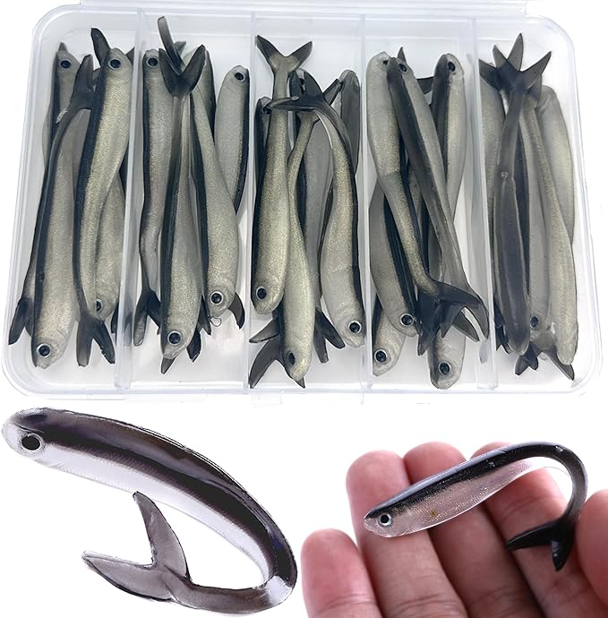 Fishing Soft Plastic Lures, Paddle Tail Swim Baits for Bass Fishing,Paddle Tail Swimbaits for for Bass Trout Walleye Lures, 30/50pcs Soft Plastic Baits with Box