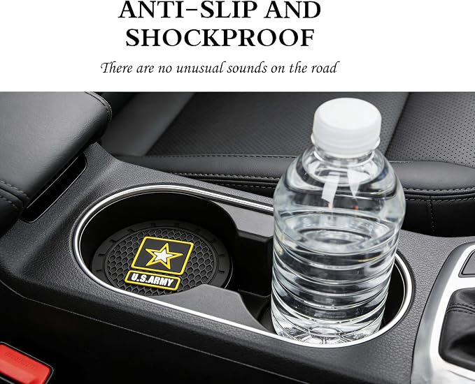 2 Pack Army Car Cup Holder, Non-Slip Cup Coasters for US Navy Star Fashion car Interior Accessories,Decorative Car Cup Mat, Diameter 2.75 Inch