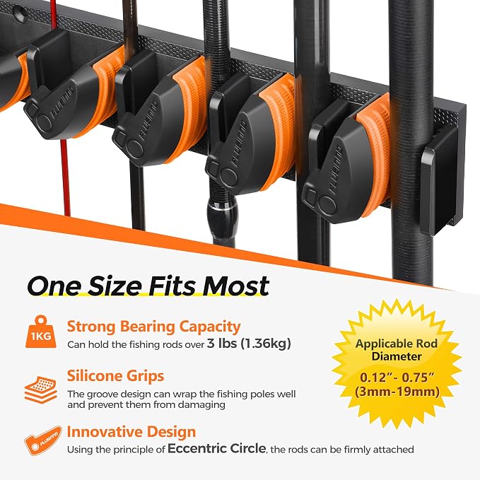 PLUSINNO V9 Vertical Fishing Rod Holders, 2 Packs Wall Mounted Fishing Pole Holders, Fishing Rod Racks Hold Up to 18 Rods or Combos, Fishing Pole Holders for Garage, Fishing Gear and Gifts for Men