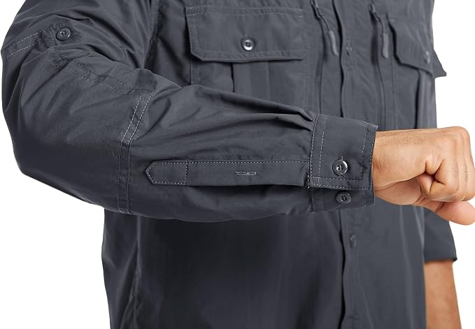 MAGCOMSEN Men's UPF 50+ Sun Protection Shirts, Button Down Long Sleeve Shirt for Hiking, Fishing, Safari