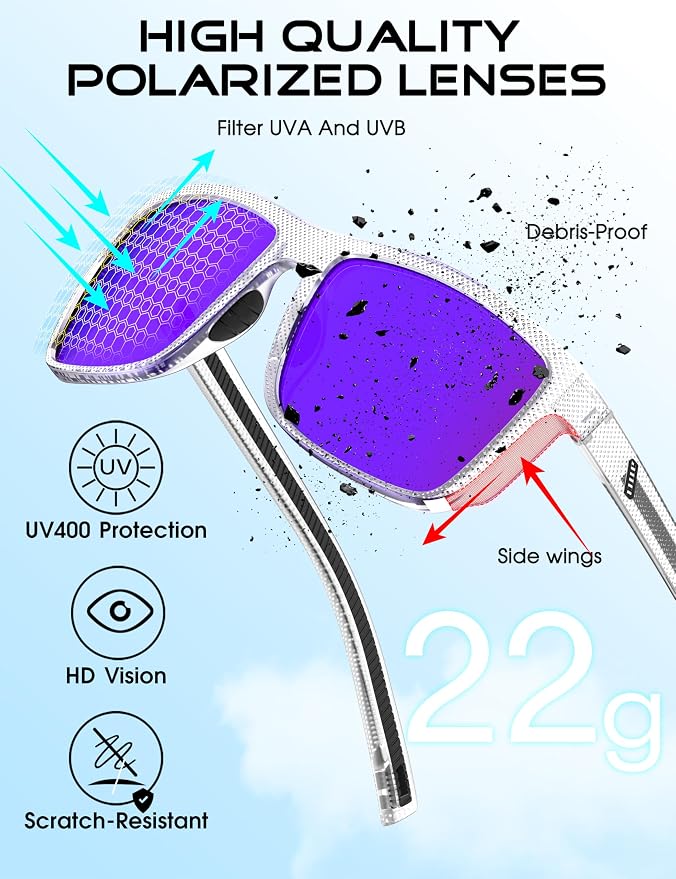 ATTCL Square Polarized Sunglasses for Men: Ultra-Light TR90 Frame UV400 Protection Sun Glasses for Fishing Driving