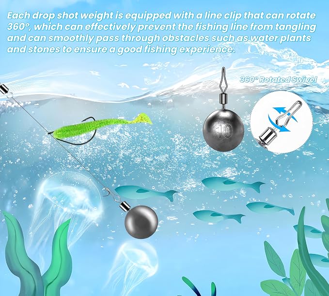 50Pcs Round Fishing Weights Sinkers Ball Fishing Weights Casting Drop Shot Sinkers Catfishing Sinkers Lead Weights Sinkers with Barrel Swivels for Saltwater Freshwater Fishing-(3.5-10g)