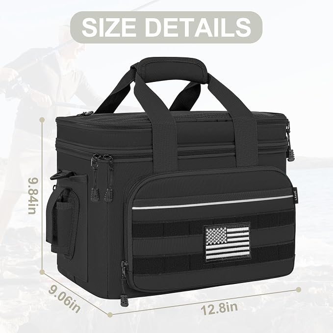 Fishing Tackle Bags, 19L Waterproof Tackle Box Organizer Shoulder Storge for Saltwater & Freshwater Fly Fishing Gear and Equipment, holds 3400-3600 Size Tackle Boxes (Bag Only, Black)