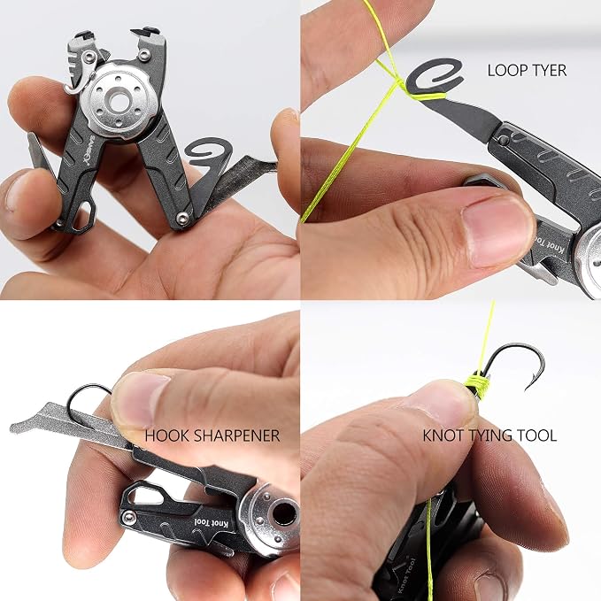 SAMSFX Fishing Tungsten Line Cutter with Zinger Retractors, Fishing Pliers Cutters, Knot Tying Tool, Hook Eye Cleaner, Hook Sharpener