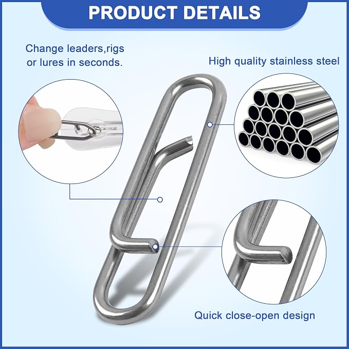 Power Clips Fishing Snaps Set High Strength Stainless Steel Quick Change Connector Swivels Tackle Fish Lure Attachement Freshwater Saltwater