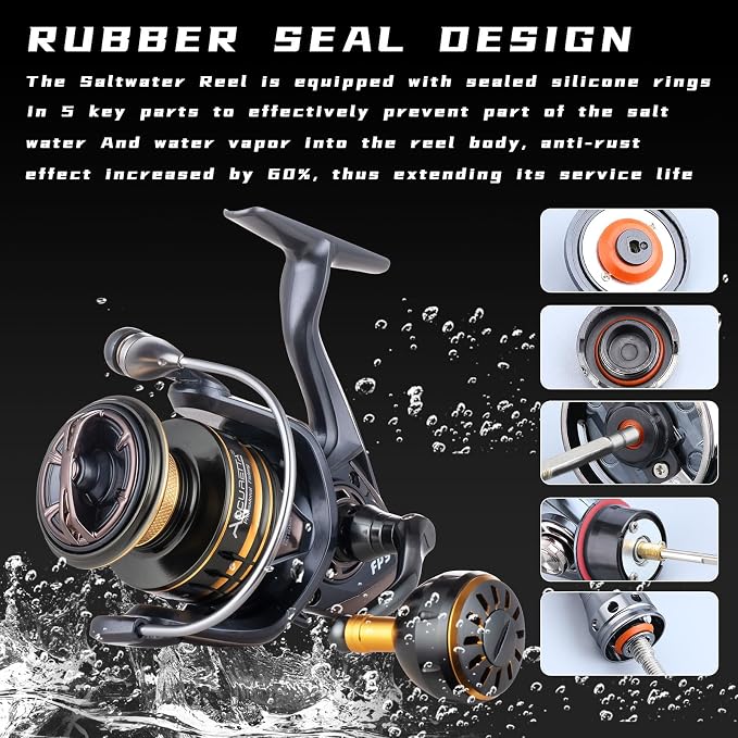 Saltwater Spinning Reel,13+1BB Ultra Smooth Saltwater Fishing Reels,Powerful Carbon Drag,CNC Aluminum Spool & Handle
