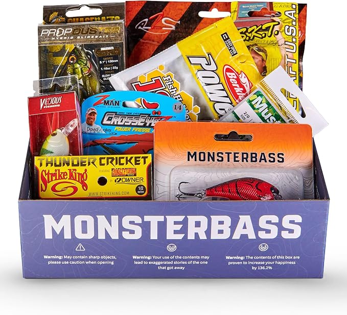 MONSTERBASS Mystery Fishing Tackle Box, Topwater Bass Fishing Lures Kit – 7 Premium Topwater Lures for Freshwater Anglers, Including Frog, Popper, Buzzbait, and More