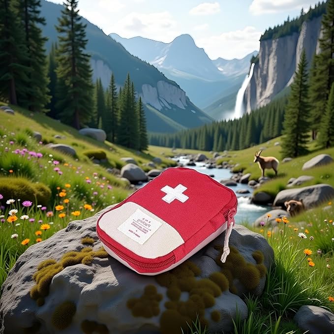 Red Portable Mini First Aid Kit,Outdoor Camping Family Survival First Aid Kit Cross Pattern Safety and Survival Camping and Hiking