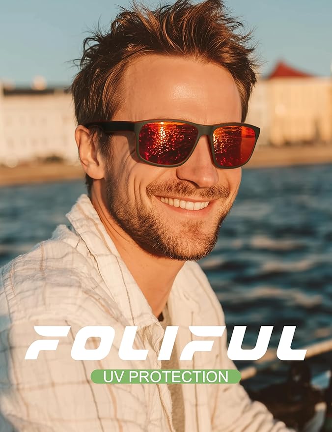 Square Polarized Sunglasses for Men and Women, Mens Sunglasses UV Protection with Lightweight Frame Sun Glasses