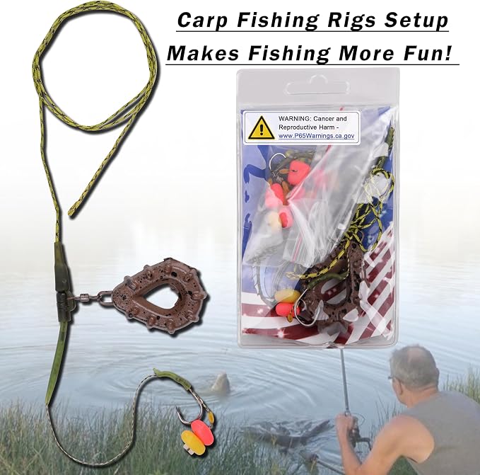 Carp Fishing Rigs Kit Carp Hair Rigs with Carp Sinker Weights Hooks Quick Change Rolling Swivels Sleeves Bait Corns Boilie Leader Rigs Carp Fishing Accessories