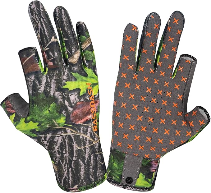 BASSDASH Unisex Fingerless Camo Hunting Gloves for Men's Women's Early Season Warm Weather UPF 50+ Lightweight Fishing Photography HG03