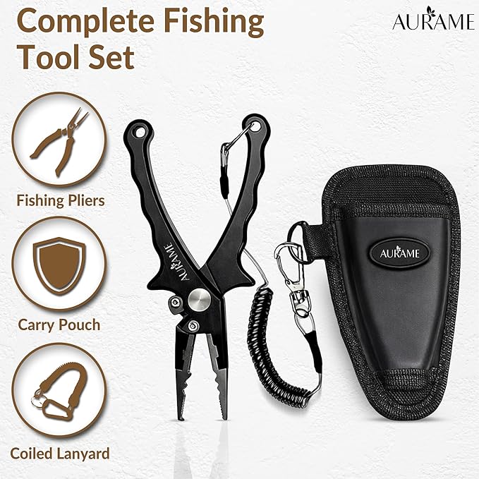 Fishing Pliers Saltwater Resistant Aluminum – Split Ring Pliers & Hook Remover Tool – 6.7in Braid Line Cutter, Sheath & Lanyard – Professional Fishing Tools Kit for Fresh & Salt Water