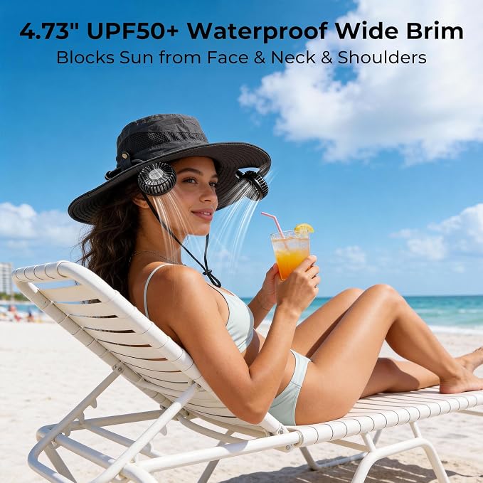 AMACOOL Bucket Hat Fan Pro, Gifts for Father Dad Husband, Fishing Essentials for Women Men, Camping Hiking Beach Gardening