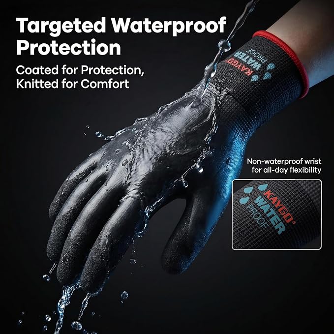 KAYGO Winter Waterproof Work Gloves for Men and Women, 3 Pairs Thermal Insulated Freezer Rubber Coated Gloves,Super Grip,KG160 (S, Black)