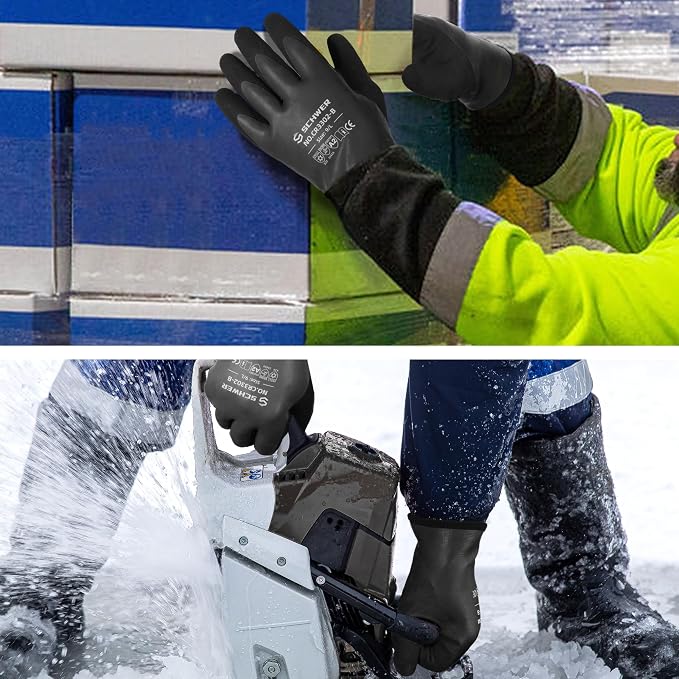 Schwer 2 Pairs 100% Waterproof Winter Work Gloves, ANSI A2 Cut Resistant Freezer Gloves for Outdoor Cold Weather Keep Hands Warm, Thermal Insulated Gloves for Shoveling Snow, Ice Fishing, L