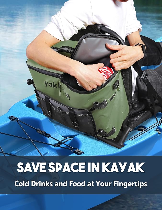 Yakhacker Kayak Cooler, Waterproof Seat Back Cooler for Kayaks with Lawn-Chair Style Seats, Kayak Accessories Cooler Bag, Portable Ice Chest Cooler for Kayaking, Travel, Lunch, Beaches &Trips