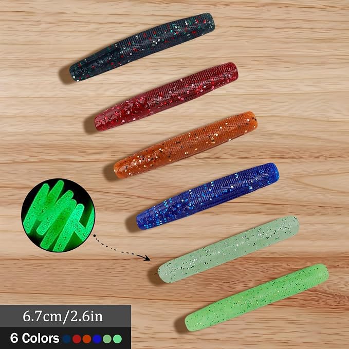 Soft Plastic Worms for Bass Fishing - Salted Soft Plastic Fishing Lures with Hook Slot 2.6in Saltwater Freshwater Bass Baits FS/RE-11