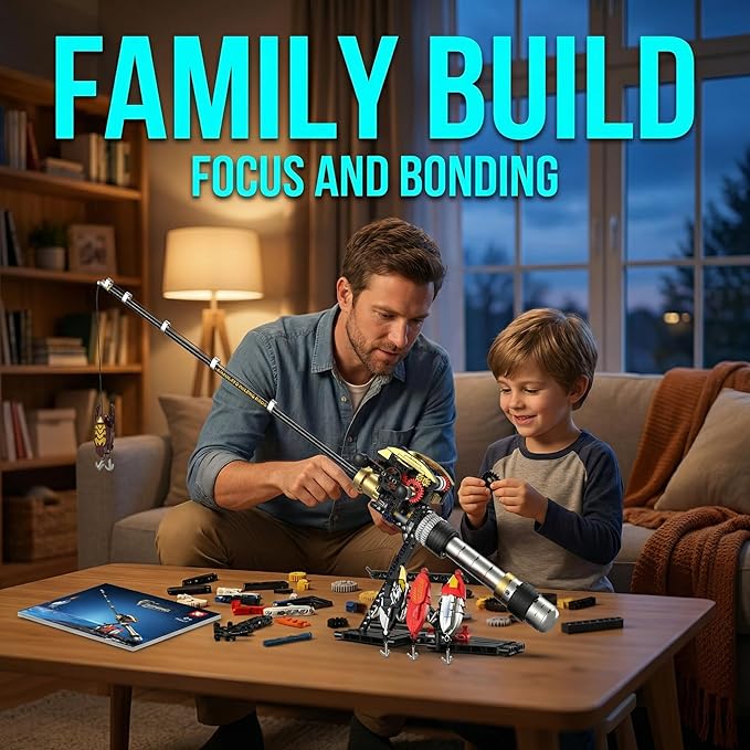 Fishing Rod Building Kit, Designed for Fishing Enthusiasts, is a LEGO-Compatible STEM Construction Toy Suitable for Children and Adults as a Home Decor Gift.