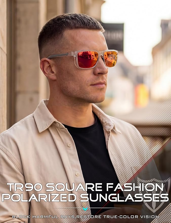 ATTCL Square Polarized Sunglasses for Men: Ultra-Light TR90 Frame UV400 Protection Sun Glasses for Fishing Driving