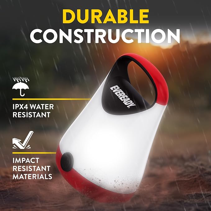 Eveready LED Camping Lantern X-250, Bright Tent Lights, Rugged Water Resistant LED Lanterns, 100 Hour Run-time, Red and Black