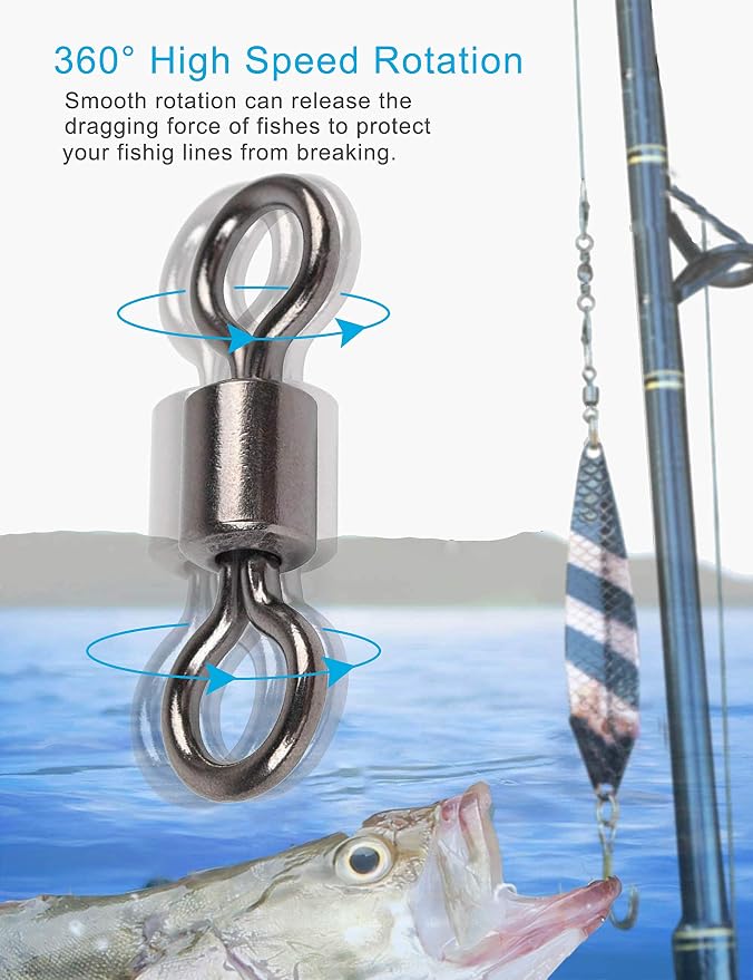 Fishing Barrel Swivels Set, 210pcs Rolling Bearing Snap Connector for Saltwater Freshwater Fishing