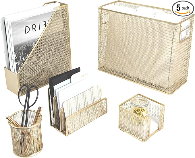 BLU MONACO | Gold Desk File Folder Organizer Set | Desktop Hanging File Organizer with Letter Size Holder | Hanging File Folders Organizer Office Accessories